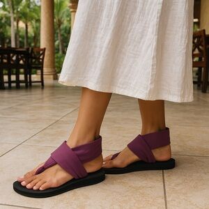 Sanuk Sling Sandals Vintage Purple Pink Magenta Thong Flip Flop 10 Yoga Mat
